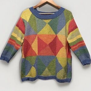 Vtg TALBOTS geometric Easter Spring Sweater That 70s show Kitty Forman Retro 1X